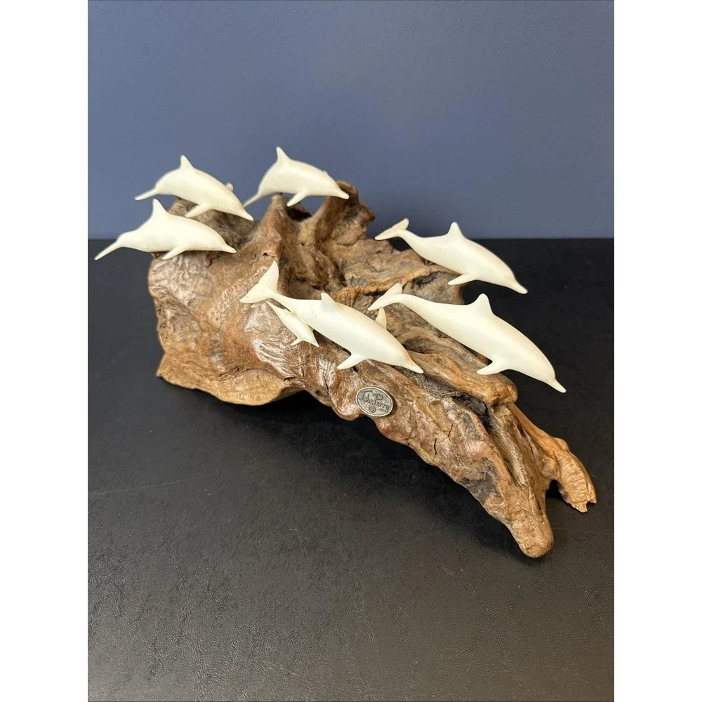 John Perry Pod Of‎ 7 Dolphins On Wood.